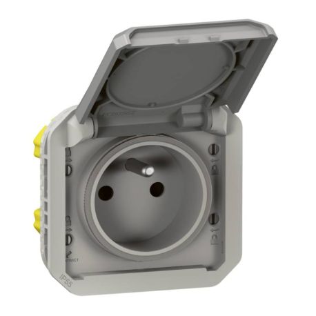 Prise de courant 2P+T étanche Plexo Legrand - 16A - Avec enjoliveur - Gris