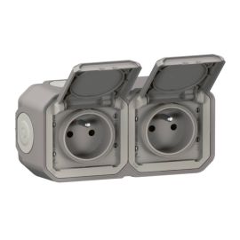 Double prise de courant 2P+T étanche Plexo Legrand - 16A - Complet - Gris