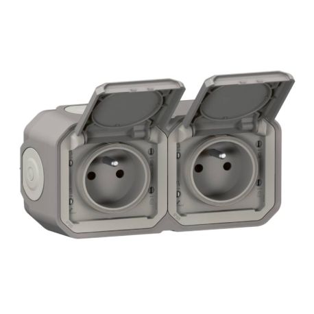 Double prise de courant 2P+T étanche Plexo Legrand - 16A - Complet - Gris