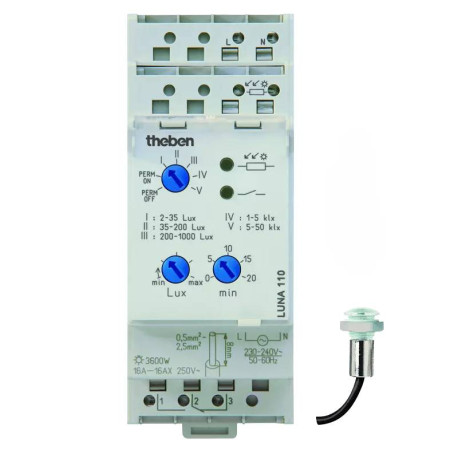 Interrupteur crépusculaire analogique Luna 110 El 24V Theben - 2 à 50000 lux - 12/24V - 50/60 Hz - Cellule encastrée
