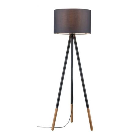 Lampadaire NEORDIC RURIK - 20W - E27 - 230V - Gris - Bois/métal - Dimmable - Sans ampoule