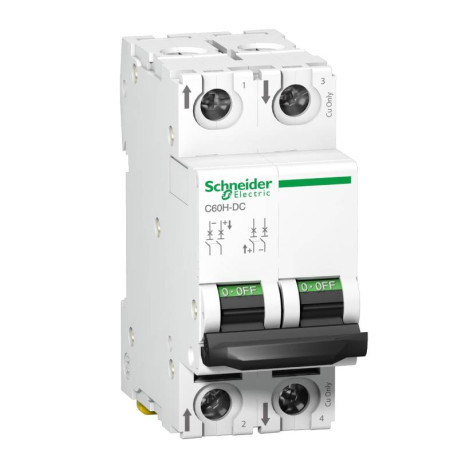 Disjoncteur miniature 15A Acti9 C60H-DC Schneider Electric - 2P - 6kA/500V - Courbe C