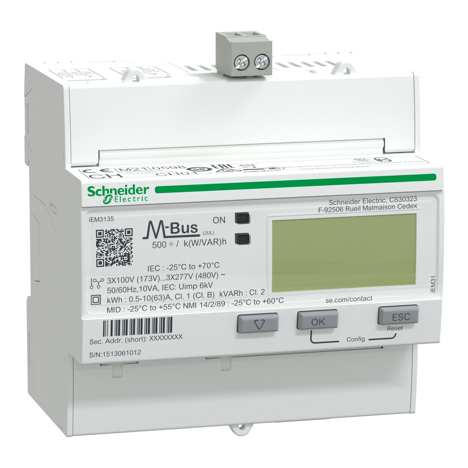 Compteur Triphasé Schneider Acti9 A9MEM3100 - 4P 63A - Branchement Direct - Occasion