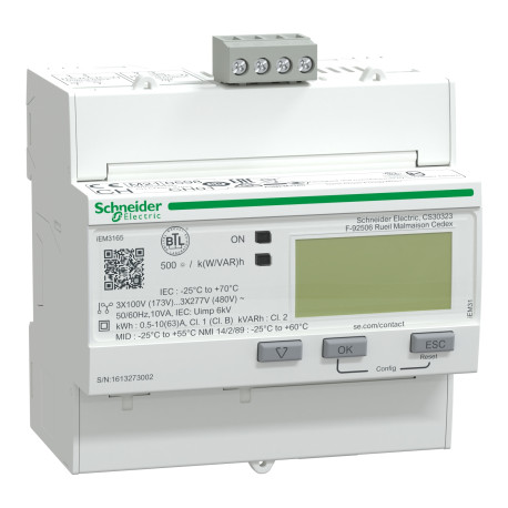 Compteur d'énergie triphasé Acti9 iEM-3165 Schneider Electric - 63A - Multi Tarif - Alarme Kw - BACnet - MID