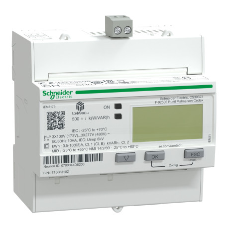 Compteur d'énergie triphasé Acti9 iEM-3175 Schneider Electric - 63A - Multi Tarif - LON - MID