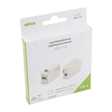 Boîte de 15 bornes pour luminaires Wago - 2,5mm - 2 conducteurs - Blanc