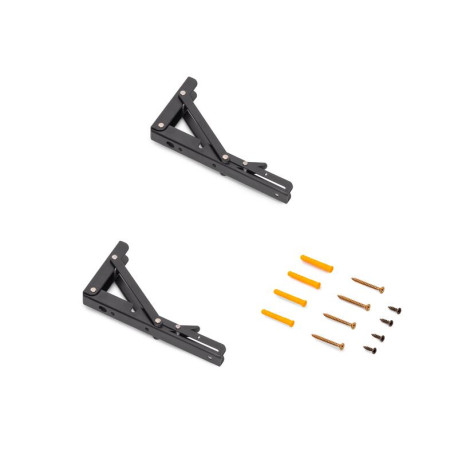 Jeu de 2 supports pliants Emuca - L.203mm - Pour étagères bois - Acier - Noir