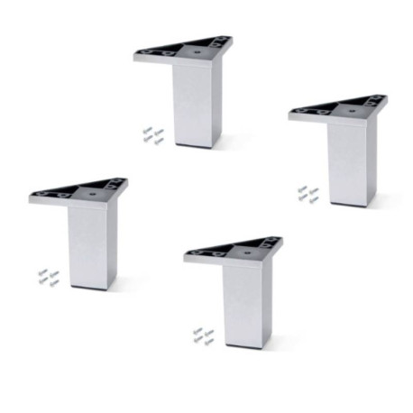 Lot de 4 pieds pour meuble Alumix - Carrés - H. 100 mm - Plastique - Chromé