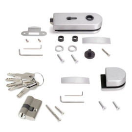 Kit serrure + gâche pour portes en verre Emuca - avec cylindre et clés - Acier & Alu - Anodisé mat