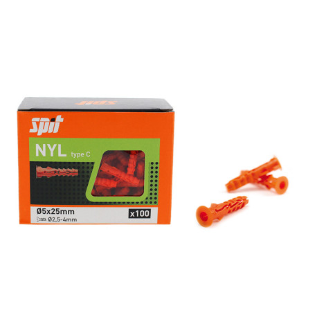 Boîte de 100 chevilles nylon avec collerette Spit - NYL5X25  - Ø5 mm - L25 mm