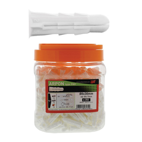 Bidon de 350 chevilles 8x30 PAV spéciales patte à vis Spit