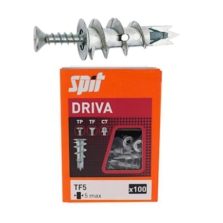 Lot de 4 boîtes de 100 chevilles autoforeuse + vis Driva TF5 Spit - Pour plaque de plâtre - Ach