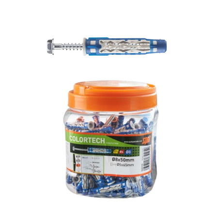 Boîte de 50 chevilles 8x50 mm universelles avec vis Colortech Spit