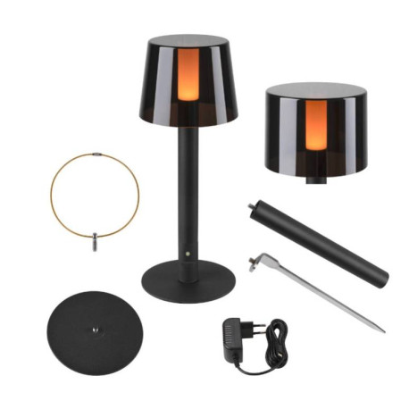 Set lampe à poser sans fil TAHA SLV - 5W - 2700K - IP65 - Dimmable - Noir