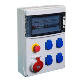 Coffret de distribution 4 prises 2P+T + 1 prise 3P+N+T 16A + AU Digital Electric - 30mA - IP65 - ABS