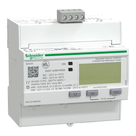 Compteur d'énergie triphasé Acti9 iEM-3265 Schneider Electric - TI - Multi-tarif - Alarme kW - BACnet - MID