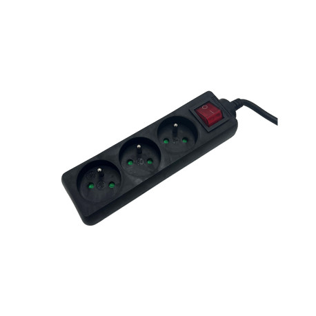 Multiprise 2P+T UPTEC - 3 prises avec interrupteur - Noir