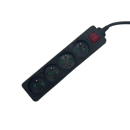 Multiprise 2P+T UPTEC - 4 prises avec interrupteur - Noir