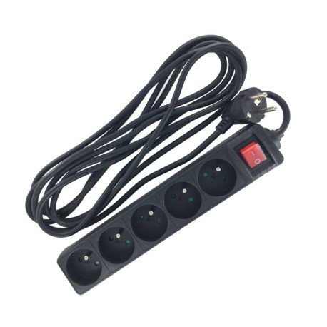 Multiprise 2P+T UPTEC - 5 prises avec interrupteur - Noir