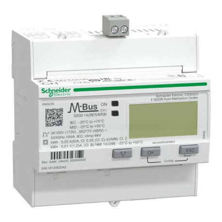 Compteur d'énergie triphasé Acti9 iEM-3235 Schneider Electric - TI - Multi-tarif - Alarme kW - Mbus - MID