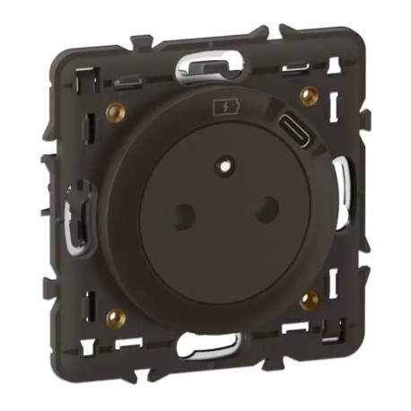 Prise 2P+T + USB Type-C Céliane Legrand - Avec support et enjoliveur - Noir