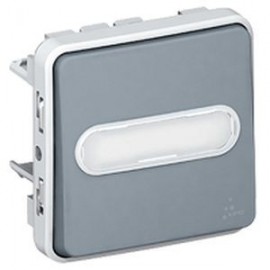 Poussoir inverseur lumineux avec porte-étiquettes Plexo IP55 - Composable saillie ou encastré - Gris