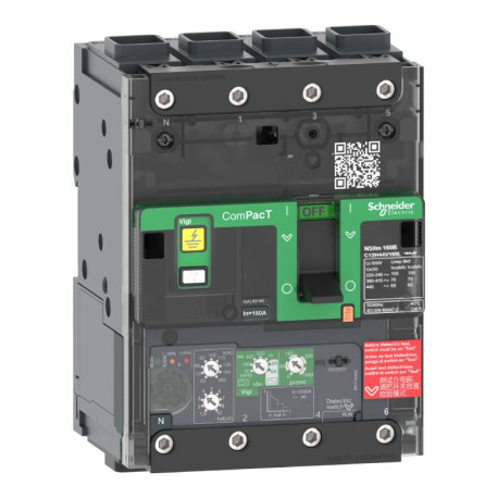 Disjoncteur Vigi ComPacT NSXmF Schneider Electric - MicroLogic 4.1 160A - 4P - 36kA - Borne Everlink