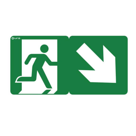 Pictogramme évacuation Ura - avec flèche 45°- pour BAES et LSC URAPROOF V - Autocollant