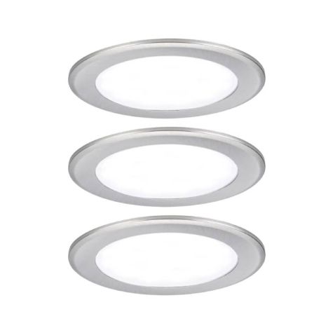 Lot de 3 spots LED encastrés pour meubles Paulmann - Rond - Ø 65mm - 3x2,5W - 3000K - Acier brossé