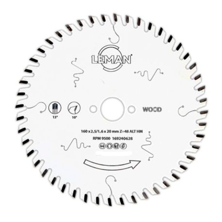 Lame carbure TP Alu de Leman - Attaque négative - pour scie circulaire - Ø 190mm - 54 dents