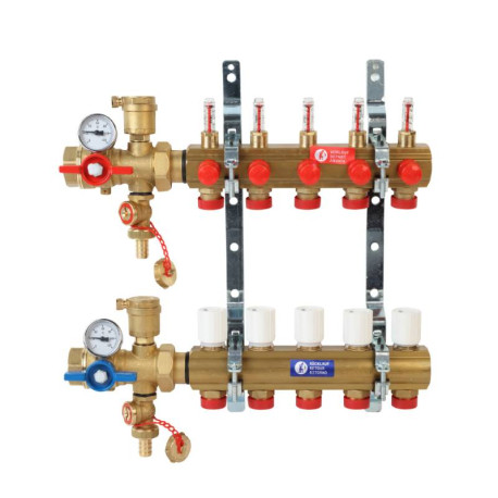 Kit collecteur prémonté avec débitmètres Giacomini - 3 sorties - 1" - Entraxe 50mm - 7 bar