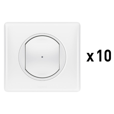Lot de 10 interrupteurs filaires option variateur Céliane with Netatmo Legrand - 150W LED - Avec neutre - Blanc - Complet