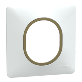 Plaque de finition Ovalis Schneider Electric - 1 poste - Blanc avec bague effet Laiton