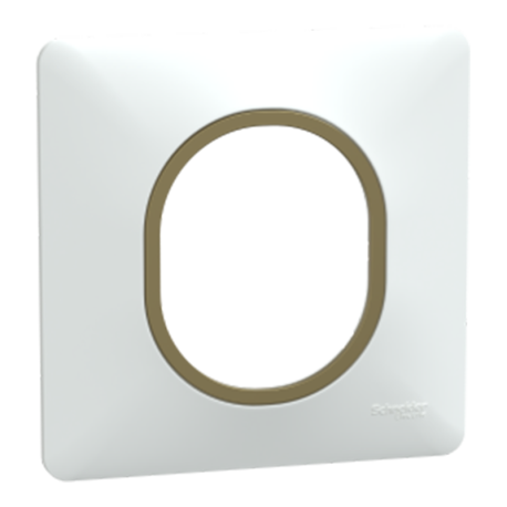 Plaque de finition Ovalis Schneider Electric - 1 poste - Blanc avec bague effet Laiton
