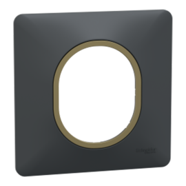 Plaque de finition Ovalis Schneider Electric - 1 poste - Anthracite avec bague effet Laiton