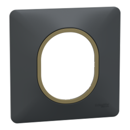 Plaque de finition Ovalis Schneider Electric - 1 poste - Anthracite avec bague effet Laiton