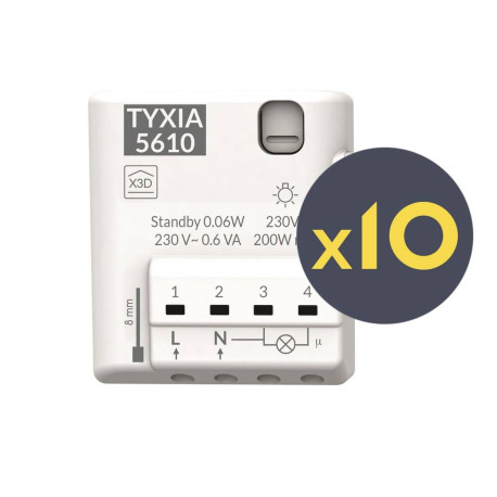 Lot de 10 récepteurs radio Tyxia 5610 Delta Dore - Commande d'éclairage - 1 voie - IP40