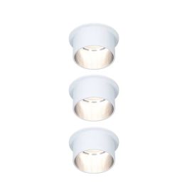 Kit de 3 spots encastrés ronds Gil Coin Paulmann - Fixes - 6W - 2700K - IP44 - Blanc/Acier brossé - 3-Step-Dim