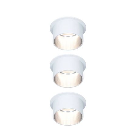 Kit de 3 spots encastrés ronds Gil Coin Paulmann - Fixes - 6W - 2700K - IP44 - Blanc/Acier brossé - 3-Step-Dim