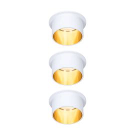 Kit de 3 spots encastrés ronds Gil Coin Paulmann - Fixes - 6W - 2700K - IP44 - Blanc/Doré - 3-Step-Dim