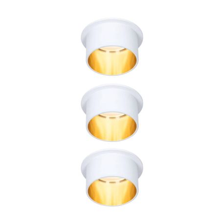 Kit de 3 spots encastrés ronds Gil Coin Paulmann - Fixes - 6W - 2700K - IP44 - Blanc/Doré - 3-Step-Dim