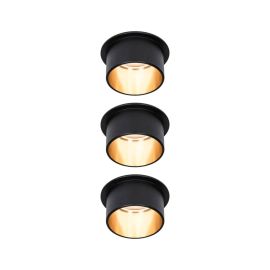 Kit de 3 spots encastrés ronds Gil Coin Paulmann - Fixes - 6W - 2700K - IP44 - Noir/Doré - 3-Step-Dim