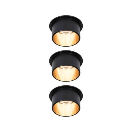 Kit de 3 spots encastrés ronds Gil Coin Paulmann - Fixes - 6W - 2700K - IP44 - Noir/Doré - 3-Step-Dim