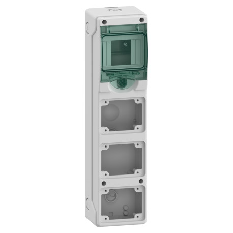 Mini-coffret étanche pour prises Mureva Schneider Electric - 1 rangée - 4 modules - 3 ouvertures