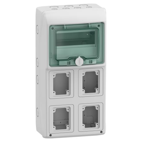 Coffret étanche pour prises IEC Mureva Schneider Electric - 1 rangée - 8 modules - 4 ouvertures