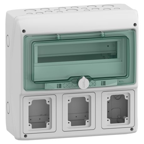 Coffret étanche pour prises IEC Mureva Schneider Electric - 1 rangée - 13 modules - 3 ouvertures
