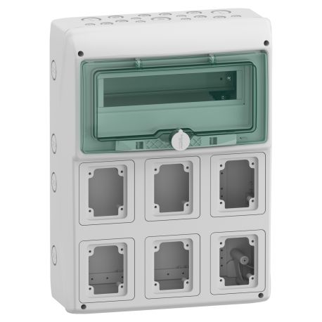 Coffret étanche pour prises IEC Mureva Schneider Electric - 1 rangée - 13 modules - 6 ouvertures