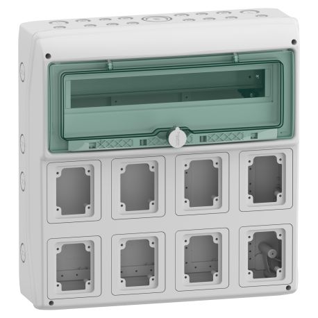 Coffret étanche pour prises IEC Mureva Schneider Electric - 1 rangée - 19 modules - 8 ouvertures