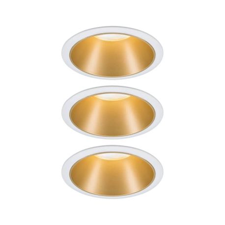 Lot de 3 spots encastrés ronds Cole Coin Paulmann - Fixe - 6W - 2700K - IP44 - Blanc/Doré - 3-Step-Dim