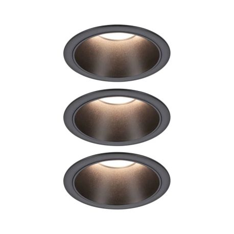 Lot de 3 spots encastrés ronds Cole Coin Paulmann - Fixe - 6W - 2700K - IP44 - Noir - 3-Step-Dim